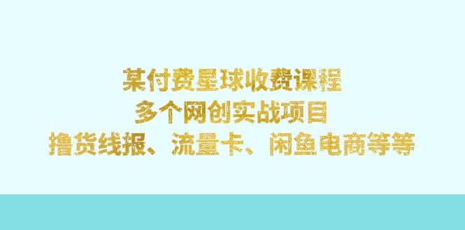 某付费星球课程：多个网创实战项目，撸货线报、流量卡、闲鱼电商等等-优创网