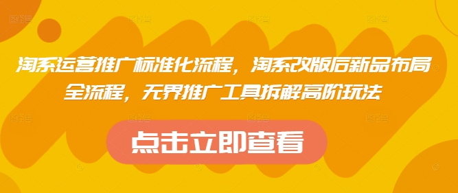 淘系运营推广标准化流程，​淘系改版后新品布局全流程，无界推广工具拆解高阶玩法-优创网